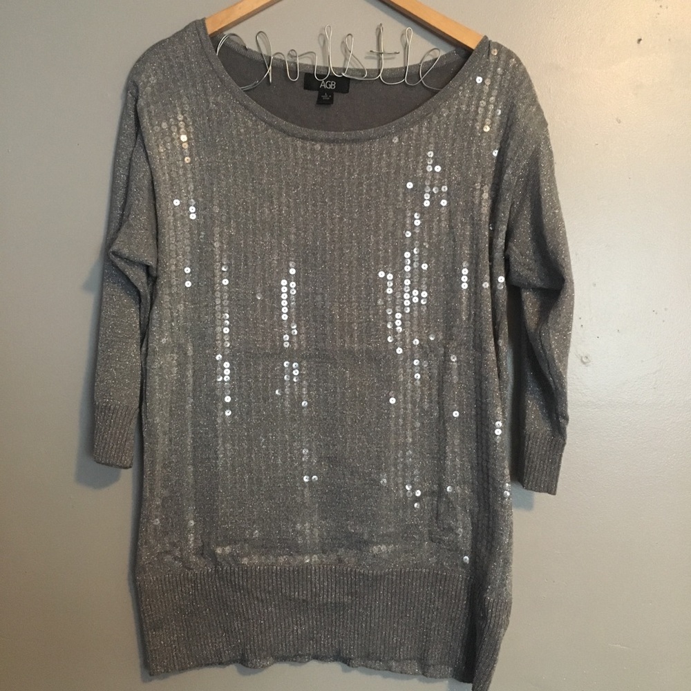 Silver/Gray Sequin Long Sleeve Top Size Large